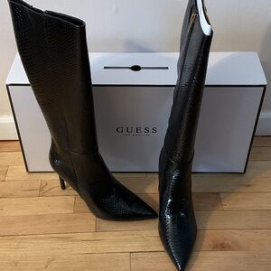 Guess Black Snakeskin Heeled Boots
